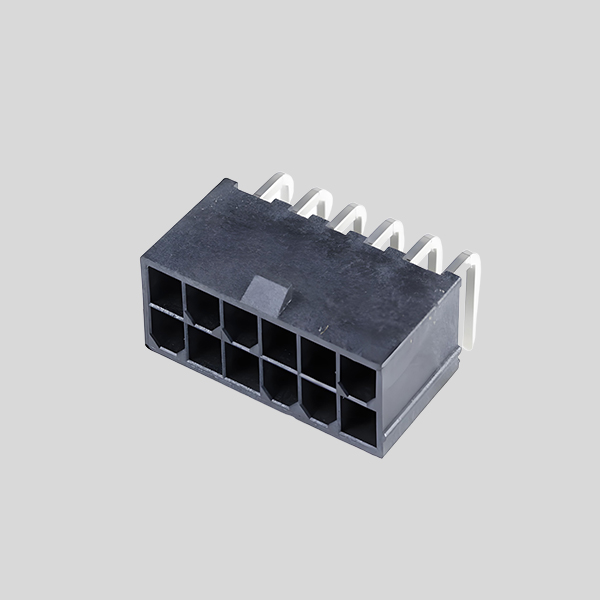 14 Mini Fit Header Right Angle Dual Row 12 Circuits without Mounting Peg Tin Over Nickel Plating